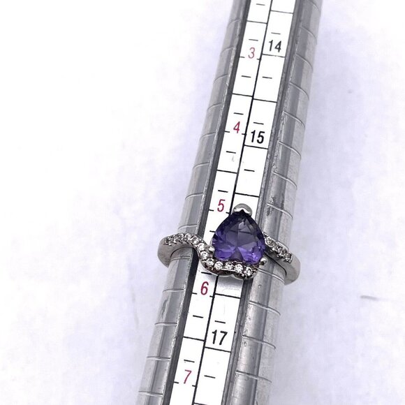 925 Sterling Silver Diamond Heart Ring Size 5.5 - Picture 5 of 6